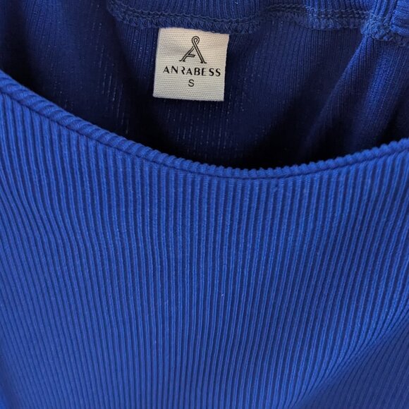 NWOT Royal Blue S Midi Dress Cross Back Spaghetti Strap Ruched Side Slit Bodycon - Picture 6 of 6